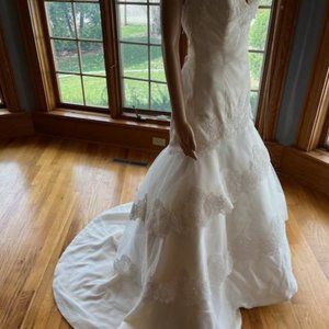 * Tara Keely Ivory Strapless Chiffon Lace Ball Bridal Gown Wedding Dress Size 4